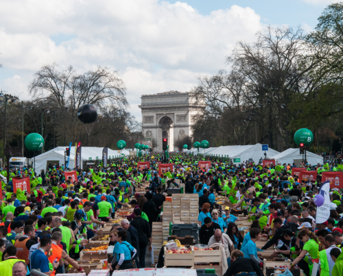distribution tri stand arrivée marathon paris